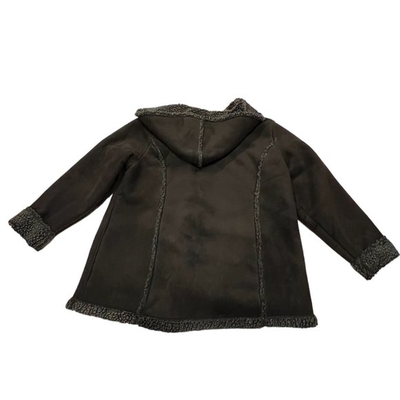 L.L. Bean Women's Microsuede Sherpa Hooded Jacket, Horn Buttons, Black, LP - Picture 5 of 6